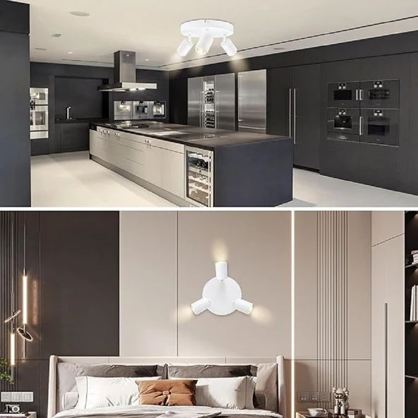 RİOLİGHT MODERN2 BEYAZ MUTFAK,SALON,GİYİNME ODASI,CAFELER İÇİN GÜN İŞİĞI METAL 3LÜ SPOT(AMPUL DAHİL) ürün görseli 1