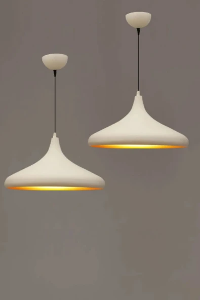 RİOLİGHT MODERN BEYAZ  İÇİ GOLD ODA, CAFELER İÇİN TEKLİ METAL SARKIT AVİZE ÇAP:35CM 1ADET FİYATIDIR ürün görseli 1