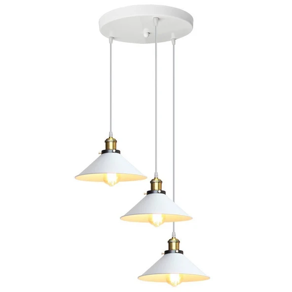 RİOLİGHT VİNTAGE2,RETRO,RUSTİK BEYAZ 3XE27 DUYLU METAL SARKIT AVİZE TABAN ÇAPI:30CM ürün görseli 1