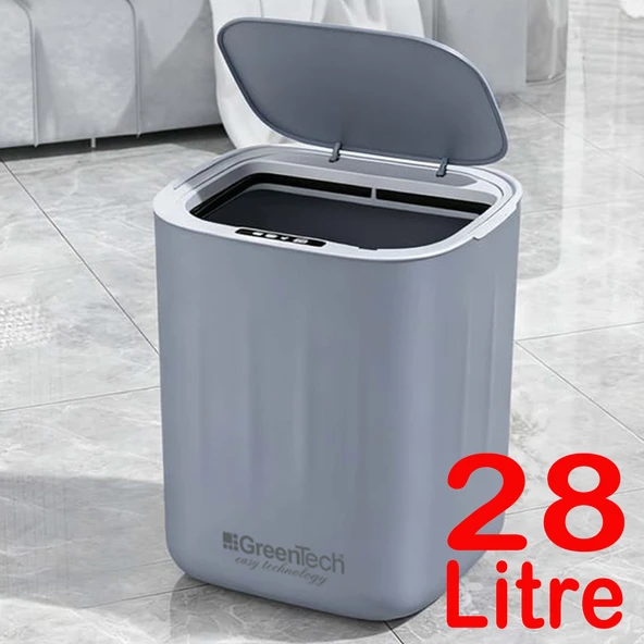 Greentech Sensörlü 28 Litre Çöp Kovası (Şarj Edilebilir Lityum Pilli) / GT-SC07 GRİ ürün görseli 1