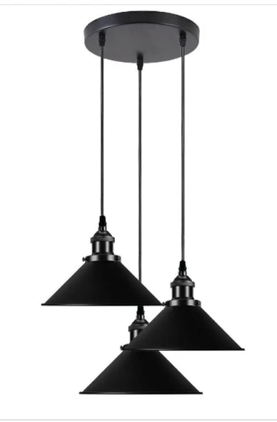RİOLİGHT VİNTAGE,RETRO,RUSTİK, SİYAH 3XE27 DUYLU METAL SARKIT AVİZE ÇAP:30CM ürün görseli 1