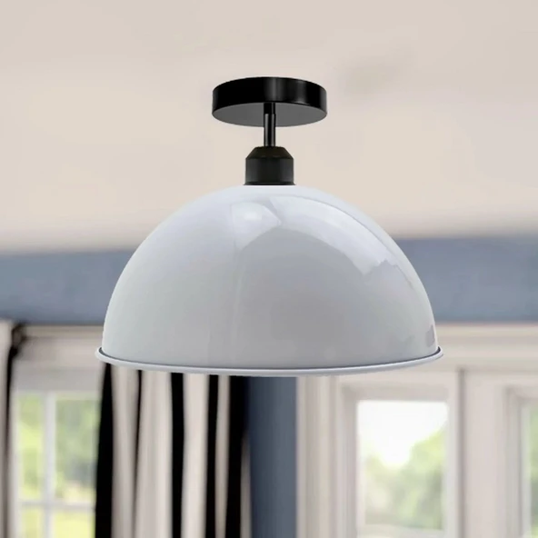 RİOLİGHT VİNTAGE,MODERN,RETRO,RUSTİK BEYAZ 1XE27 DUYLU TEKLİ METAL PLOFONYER AVİZE ÇAP:30CM ürün görseli 1