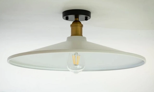 RİOLİGHT RETRO,RUSTİK,VİNTAGE BEYAZ BAŞLIK 1XE27 ESKİTME DUYLU METAL PLOFONYER AVİZE ŞAPKA ÇAPI:38CM ürün görseli 1