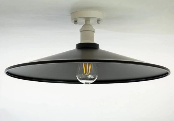 RİOLİGHT RETRO,RUSTİK,VİNTAGE SİYAH BAŞLIK 1XE27 DUYLU METAL PLOFONYER AVİZE ŞAPKA ÇAPI:38CM ürün görseli 1