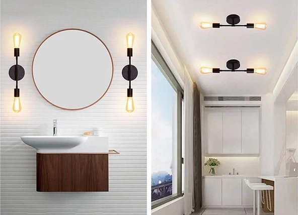 RIOLİGHT MODERN TAVAN-DUVAR SİYAH 2XE27 DUYLU METAL APLİK PLOFONYER AVİZE ürün görseli 1