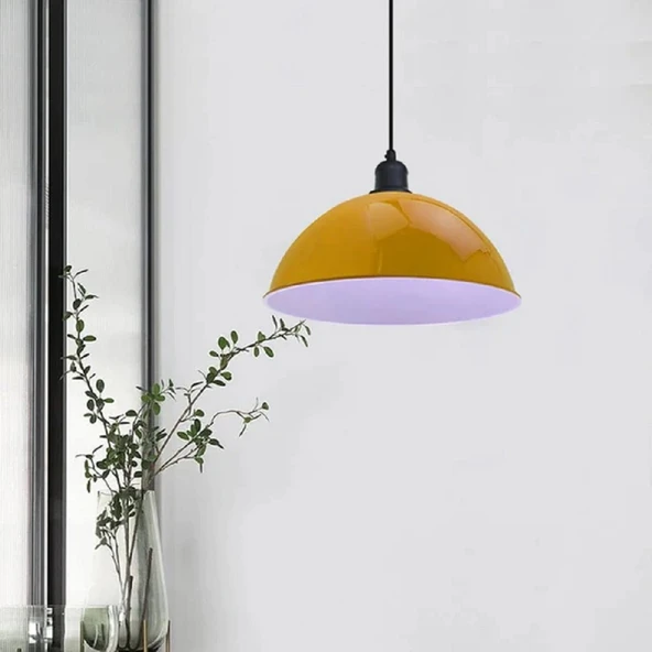 RİOLİGHT MODERN2,VİNTAGE2,RETRO1,RUSTİK2 SARI 1XE27 DUYLU METAL TEKLİ SARKIT AVİZE ÇAP:30CM ürün görseli 1