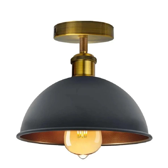 RİOLİGHT VİNTAGE,RUSTİK,RETRO SİYAH BAŞLIK ESKİTME 1XE27 DUYLU TEKLİ METAL PLOFONYER AVİZE ÇAP:23CM ürün görseli 1
