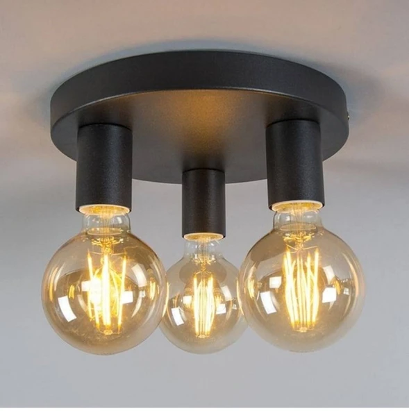 RİOLİGHT RETRO,RUSTİK,MODERN SİYAH 3XE27 DUYLU METAL PLOFONYER AVİZE TABAN ÇAPI:30CM ürün görseli 1