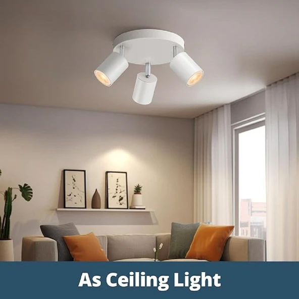 RİOLİGHT MODERN1 BEYAZ MUTFAK,SALON,GİYİNME ODASI,CAFELER İÇİN GÜN İŞİĞI METAL 3LÜ SPOT(AMPUL DAHİL) ürün görseli 1