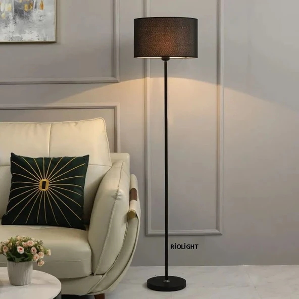 RİOLİGHT RUSTİK,VİNTAGE,RETRO3 SİYAH METAL GÖVDE SİYAH KUMAŞ BAŞLIK 1XE27 LAMBADER KÖŞE LAMBASI ürün görseli 1