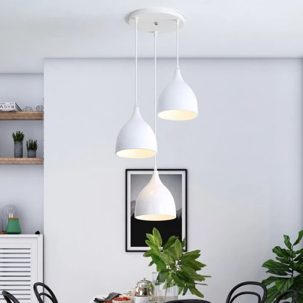 RİOLİGHT RETRO12,RUSTİK,VİNTAGE BEYAZ 3XE27 DUYLU METAL SARKIT AVİZE TABAN ÇAPI:35CM ürün görseli 1
