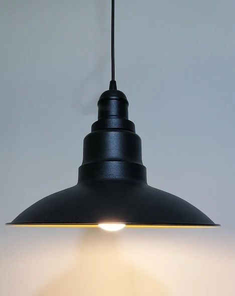 RİOLİGHT 1RETRO,RUSTİK,MODERN SİYAH İÇİ GOLD MUTFAK,ODA,CAFE İÇİN TEKLİ METAL SARKIT AVİZE ÇAP: 30CM ürün görseli 1