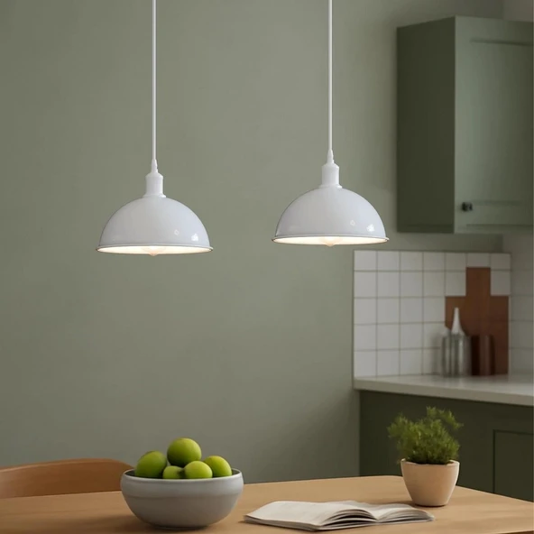 RİOLİGHT VİNTAGE,RETRO,RUSTİK BEYAZ BAŞLIK 2XE27 METAL MASA ÜSTÜ SIRALI AVİZE UZUNLUK:60CM ürün görseli 1