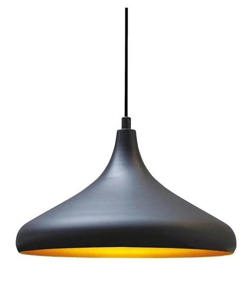 RİOLİGHT MODERN SİYAH İÇİ GOLD ODA,MUTFAK,CAFELER İÇİN TEKLİ METAL SARKIT AVİZE ÇAP:35CM ürün görseli 1