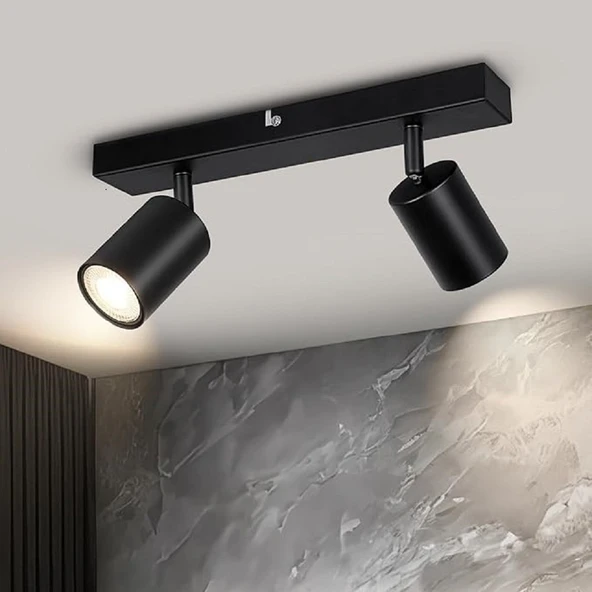 RİOLİGHT MODERN SİYAH SALON,MUTFAK,GİYİNME ODASI,CAFELER2 İÇİN GÜN İŞİĞI METAL 2Lİ SPOT(AMPUL DAHİL) ürün görseli 1