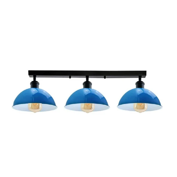 RİOLİHGT RETRO,MODERN,VİNTAGE AÇIK MAVİ BAŞLIK 3XE27 METAL PLOFONYER SIRALI AVİZE TABAN UZUNLUK:60CM ürün görseli 1