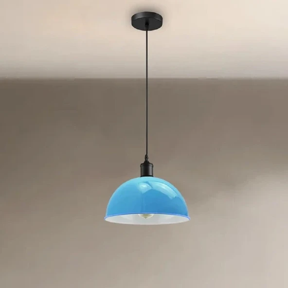 RİOLİGHT MODERN,VİNTAGE,RETRO,RUSTİK AÇIK MAVİ 1XE27 DUYLU METAL TEKLİ SARKIT AVİZE ÇAP:30CM ürün görseli 1