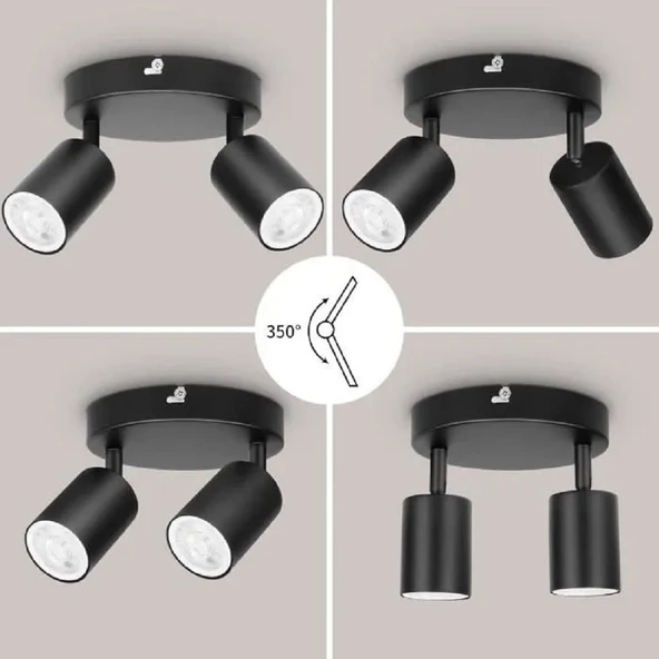 RİOLİGHT MODERN SİYAH MUTFAK,SALON,GİYİNME ODASI,CAFELER İÇİN GÜN İŞİĞI METAL 2Lİ SPOT(AMPUL DAHİL) ürün görseli 1