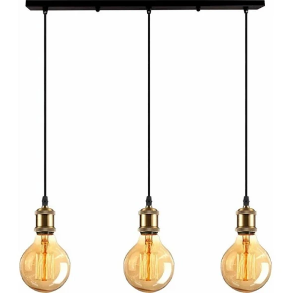 RİOLİGHT RUSTİK,VİTAGE 3XE27 ESKİTME DUYLU SİYAH MASA ÜSTÜ METAL GÖVDE SARKIT AVİZE UZUNLUK:60CM ürün görseli 1