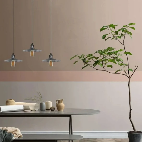 RİOLİGHT RETRO1,VİNTAGE1,RUSTİK GRİ,GÜMÜŞ FIRÇALI PATİNALI 3XE7 METAL MASA ÜSTÜ SARKIT AVİZE EN:60CM ürün görseli 1