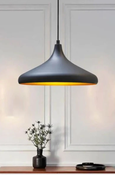 RİOLİGHT MODERN1 SİYAH İÇİ GOLD ODA,MUTFAK,CAFELER İÇİN TEKLİ METAL SARKIT AVİZE ÇAP:35CM ürün görseli 1