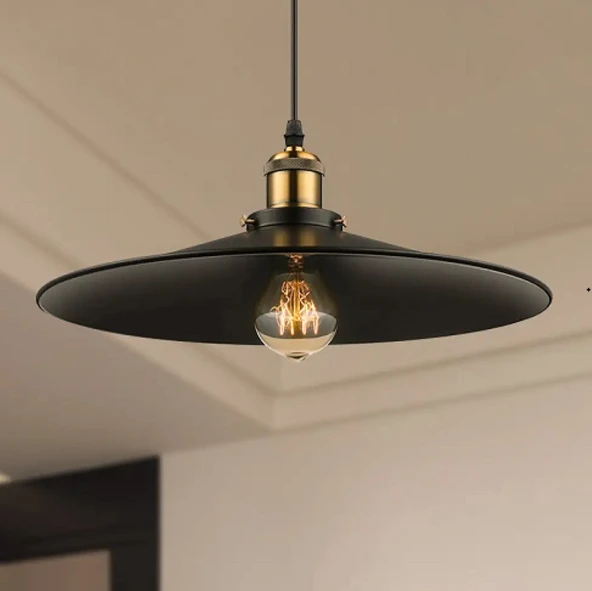 RİOLİGHT MODERN,VİNTAGE,RUSTİK SİYAH 1XE27 DUYLU TEKLİ METAL SARKIT AVİZE ÇAP:38CM ürün görseli 1