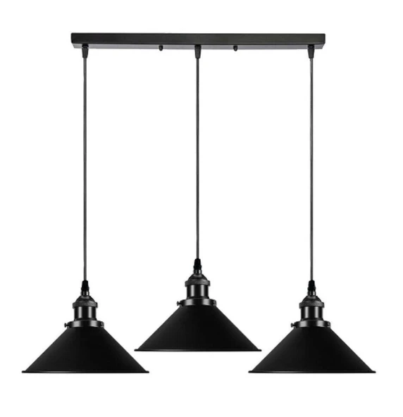 RİOLİGHT VİNTAGE,RETRO,RUSTİK, MASA ÜSTÜ SİYAH 3XE27 DUYLU METAL SARKIT AVİZE UZUNLUK:60CM ürün görseli 1