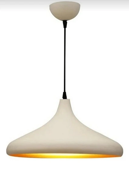 RİOLİGHT MODERN BEYAZ  İÇİ GOLD ODA,MUTFAK,CAFELER İÇİN TEKLİ METAL SARKIT AVİZE ÇAP:35CM ürün görseli 1