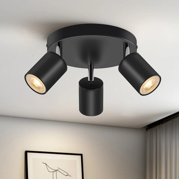 RİOLİGHT MODERN SİYAH MUTFAK,SALON,GİYİNME ODASI,CAFELER İÇİN GÜN İŞİĞI METAL 3LÜ SPOT(AMPUL DAHİL) ürün görseli 1