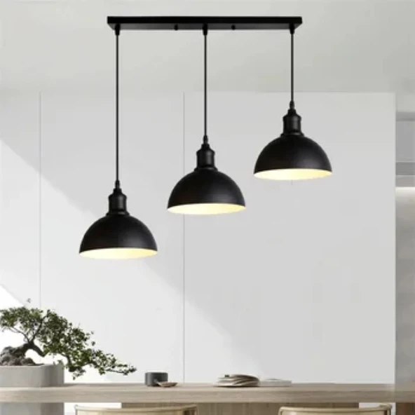 RİOLİGHT MASA ÜSTÜ VİNTAGE,RETRO,RUSTİK SİYAH 3XE27 DUYLU METAL SARKIT SIRALI AVİZE UZUNLUK:60CM ürün görseli 1