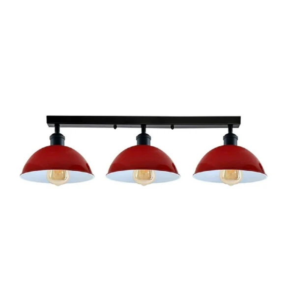 RİOLİHGT RETRO,MODERN,VİNTAGE AÇIK KIRMIZI BAŞLIK 3XE27 METAL PLOFONYER SIRALI AVİZE TABAN UZUNLUK:60CM ürün görseli 1
