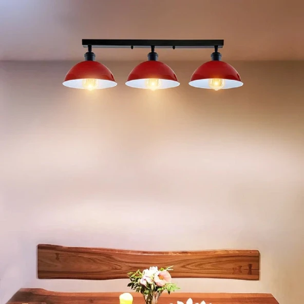 RİOLİHGT MODERN,VİNTAGE,RUSTİK KIRMIZI BAŞLIK 3XE27 METAL PLOFONYER SIRALI AVİZE TABAN UZUNLUK:60CM ürün görseli 1