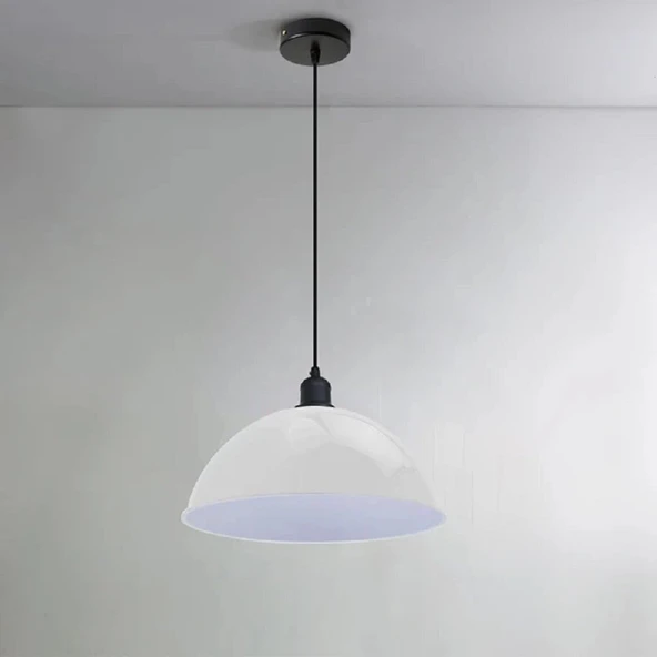 RİOLİGHT MODERN,VİNTAGE,RETRO,RUSTİK BEYAZ 1XE27 DUYLU METAL TEKLİ SARKIT AVİZE ÇAP:30CM ürün görseli 1