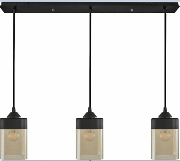 RİOLİGHT RETRO,RUSTİK,VİNTAGE SİYAH METAL GÖVDE 3XE27 DUYLU CAM BAŞLIK MASA ÜSTÜ  AVİZE UZUNLUK:60CM ürün görseli 1