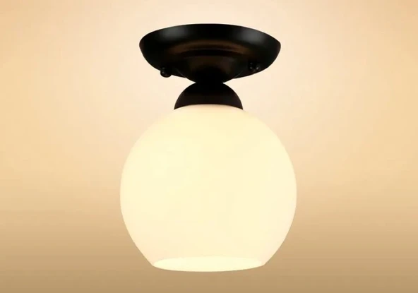 RİOLIGHT RUSTİK1,VİNTAGE HOL,ODA,KOLİDOR İÇİN OPAL CAMLI SİYAH METAL GÖVDE PLOFONYER AVİZE ÇAP:15CM ürün görseli 1