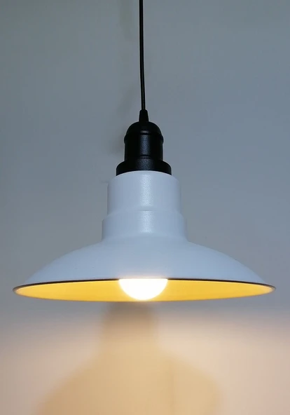 RİOLİGHT 1RETRO,RUSTİK,MODERN BEYAZ İÇİ GOLD MUTFAK,ODA,CAFE İÇİN TEKLİ METAL SARKIT AVİZE ÇAP:30CM ürün görseli 1