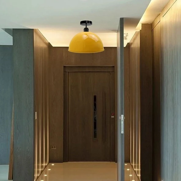 RİOLİGHT VİNTAGE,MODERN,RETRO,RUSTİK SARI 1XE27 DUYLU TEKLİ METAL PLOFONYER AVİZE ÇAP:30CM ürün görseli 1