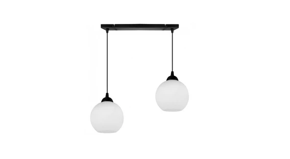 RİOLIGHT MODERN,RETRO,VİNTAGE OPALBEYAZ1 CAMLI 2XE27 SIRALI SİYAH METAL GÖVDE MASA ÜSTÜ SARKIT AVİZE ürün görseli 1