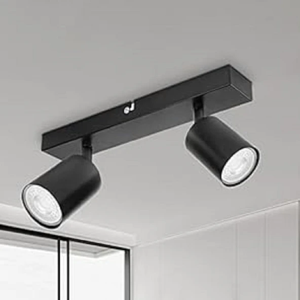 RİOLİGHT MODERN SİYAH SALON4,MUTFAK,GİYİNME ODASI,CAFELER İÇİN GÜN İŞİĞI METAL 2Lİ SPOT(AMPUL DAHİL) ürün görseli 1