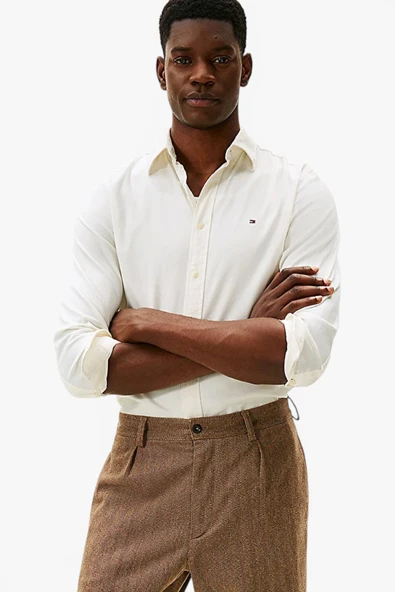 Tommy Hilfiger   FLEX FLANNEL SOLID RF SHIRT Erkek Beyaz Gömlek - MW0MW40469 ürün görseli 1