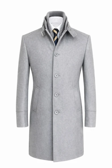Erkek Slim Fit Kaşe Kaban – Çıkarılabilir Ribanalı Fermuarlı Yaka, S–XXL ürün görseli 1