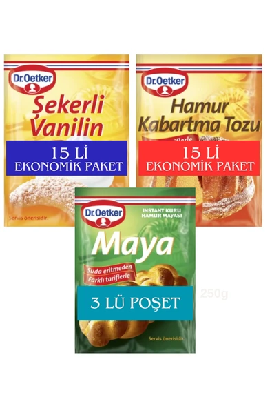 Dr. Oetker İnstant Kuru Maya 3 lü Poşet Vanilin 15 li Paket Hamur Kabartma Toz 15 li Paket ürün görseli 1