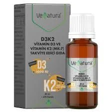 Venatura D3K2 Vitamin D3 1000 IU ve Vitamin K2 11,25 mcg MK-7 Takviye Edici Gıda 20 ml ürün görseli 1