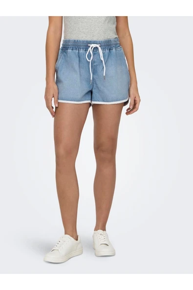 Only   ONLPIERCE PULL-UP DNM TRACK SHORTS Kadın Light Blue Denim Şort - 15319174 ürün görseli 1