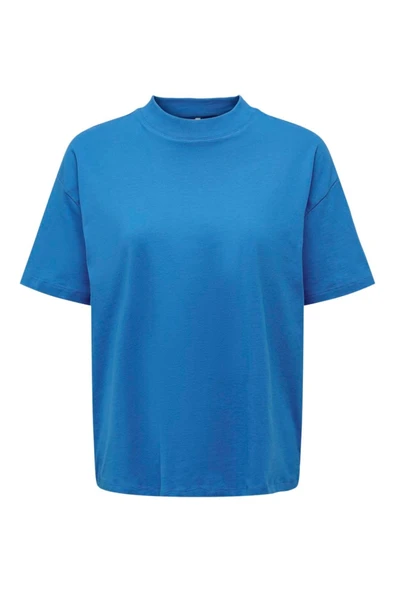 Only   ONLLAURA S/S MOCK NECK TOP JRS Kadın Mavi T-Shirt - 15299418 ürün görseli 1