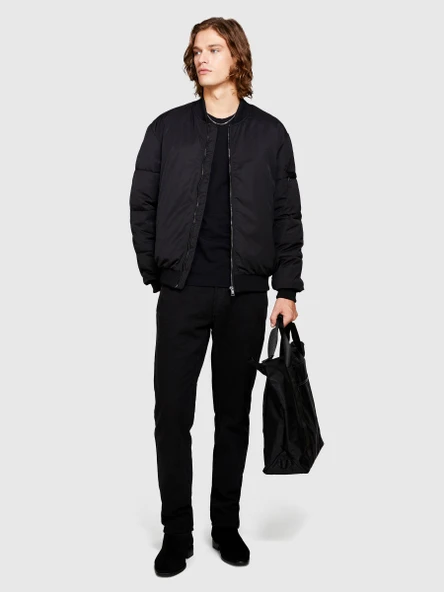 Sisley   %100 Koton Slim Fit Desenli Kanvas Pantolon Erkek Siyah T-Shirt - 323A4TFHSE01T ürün görseli 1