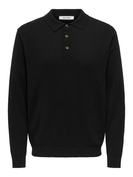 Only & Sons   ONSLOUI REG 12 LS MEL POLO KNIT NOOS Erkek Siyah T-Shirt - 22033758 ürün görseli 1