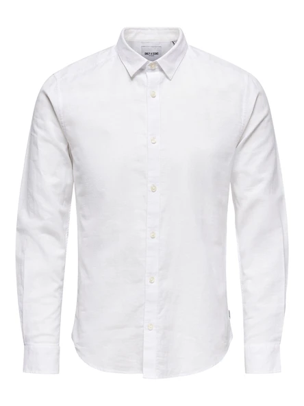 Only & Sons   ONSCAIDEN LIFE LS SOLID LINEN SHIRT NOOS Erkek Beyaz Gömlek - 22012321 ürün görseli 1