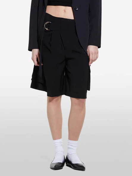 Sisley   Viskoz Karışımlı Kemerli Comfort Fit Bermuda Şort Kadın Siyah Şort - 325P4G48L901I ürün görseli 1