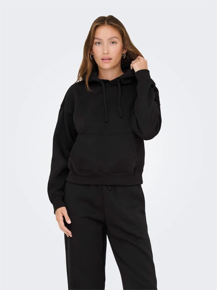 Only   ONLBEST LIFE L/S HOOD SWT NOOS Kadın Siyah Sweatshirt - 15338730 ürün görseli 1